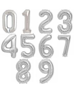Balon folie cifra 0-9 Argintiu, 18 cm, cod GB07090S