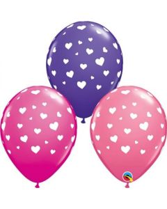 Baloane latex 28 cm, decorate cu inimioare, set 5 buc, cod Q18101