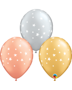 Baloane latex 28 cm, decorate cu stelute, set 5 buc, cod 26364