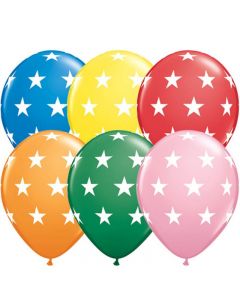 Balon latex cu stelute albe 28 cm, cod 1BAL.17317
